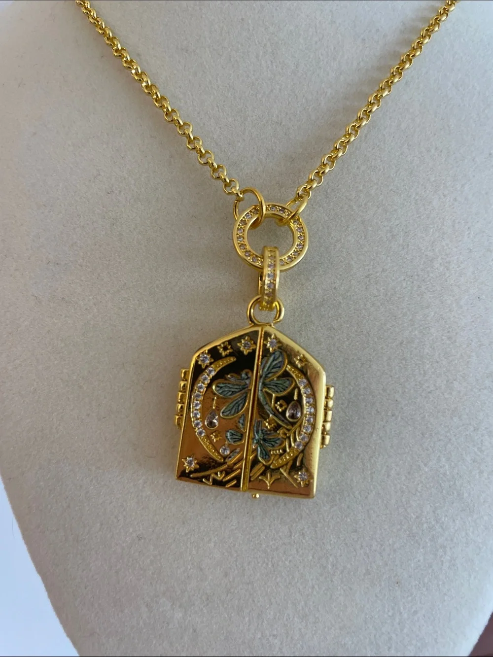 Anthropologie Gold Floral Locket Pendant Necklace Botanical Boho